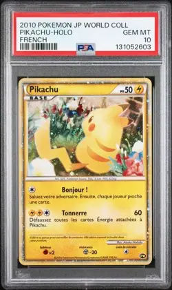 2010 POKEMON JAPANESE WORLD COLLECTION FRENCH PIKACHU-HOLO PSA 10 - Image 1