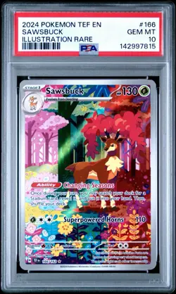 2024 POKEMON TEF EN-TEMPORAL FORCES ILLUSTRATION RARE #166 SAWSBUCK PSA 10 - Image 1