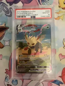 Pokemon TCG Leafeon VMAX 205/203 PSA 10 Evolving Skies - Image 1