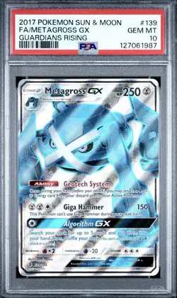 PSA 10 GEM MINT Metagross GX Full Art 139/145 Pokemon 2017 Guardians Rising - Image 1