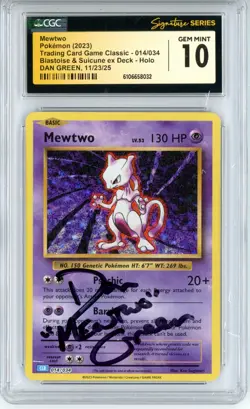 CGC GEM MINT 10 Signed Dan Green Mewtwo 014/034 Trading Card Game Classic Holo - Image 1