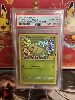 2021 POKEMON MCDONALD'S COLLECTION #2/25 CHIKORITA HOLO - PSA 10 GEM MINT - Image 1