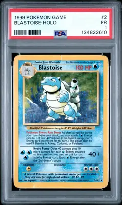 1999 POKEMON BASE SET UNLIMITED #2 BLASTOISE-HOLO PSA 1 - Image 1