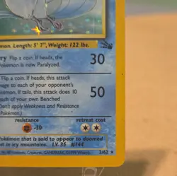 Pokemon TCG Articuno 2/62 Fossil Holo Unlimited 1999 MP Vintage - Image 4