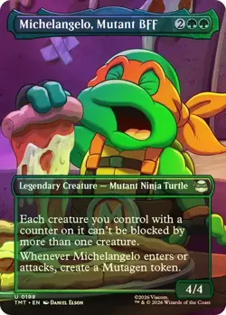 NM Borderless Foil Michelangelo, Mutant BFF, MTG, TMNT, Magic the Gathering, 198 - Image 1