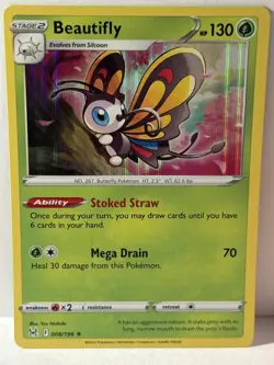 Beautifly Holo 008/196 SWSH11: Lost Origin NM Pokemon Fast Ship - Image 1