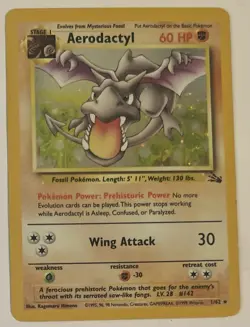 Pokemon TCG Aerodactyl Holo Rare Card Fossil, 1/62, Black Star - Image 1