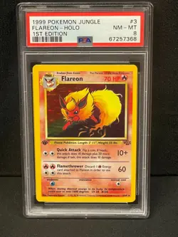 1999 POKEMON JUNGLE 1ST EDITION ENGLISH HOLO #3 FLAREON PSA NM-MT 8 SET BREAK - Image 1