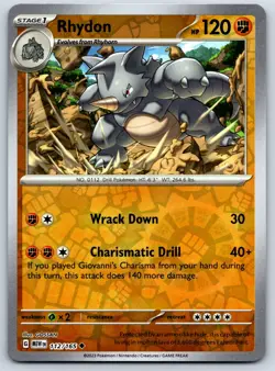Rhydon - Reverse Holo - Scarlet Violet 151 MEW EN 112/165 Pokemon Card NM - Image 1