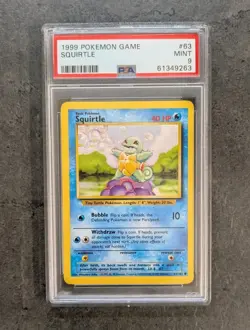 PSA 9 MINT 1999 BASE SET POKEMON SQUIRTLE 63/102 #63 WOTC GRADED CARD - Image 1