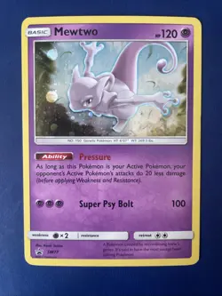 Pokemon TCG Mewtwo Sun & Moon Ultra Rare Cosmos Holo Black Star Promo SM77 NM - Image 1