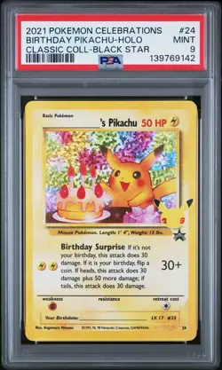 2021 POKEMON CELEBRATIONS CLASSIC COLL #24 BIRTHDAY PIKACHU-HOLO PSA 9 - Image 1