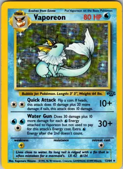 Vaporeon (12) Holo Rare Jungle 12/64 LP - Pokemon TCG - Image 1