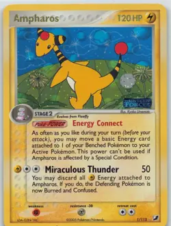 Ampharos 1/115 EX Unseen Forces Pokemon Card, Reverse Holo Rare Stamped - Image 1