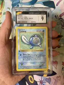 Pokemon Card Base Set 1st Edition Shadowless Poliwag 59/102 CGC 9- Mint - Image 1