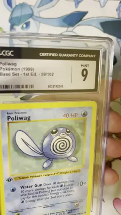 Pokemon Card Base Set 1st Edition Shadowless Poliwag 59/102 CGC 9- Mint - Image 2