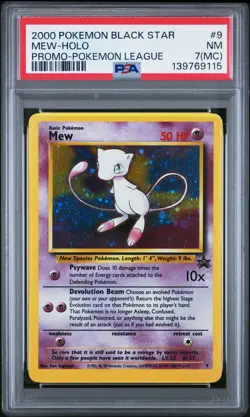 2000 POKEMON PROMO BLACK STAR POKEMON LEAGUE #9 MEW-HOLO PSA 7 MC - Image 1