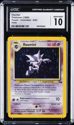 1999 POKEMON FOSSIL HOLO #6 HAUNTER CGC 10 GEM MINT - Image 1