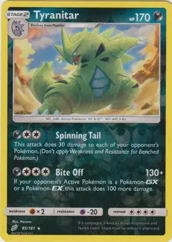 Lightly Played Tyranitar - 85/181 - Holo Rare - Reverse Holo Pokemon Team Up - Image 1
