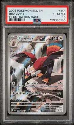 2025 POKEMON BLK EN-BLACK BOLT ILLUSTRATION RARE #155 BRAVIARY PSA 10 - Image 1
