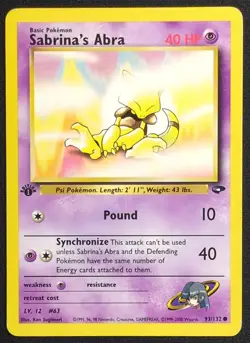 Sabrinas Abra 93/132 1st Edition Gym Challenge Pokemon Card - Image 1
