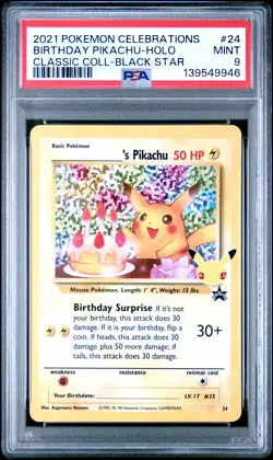 Birthday Pikachu Holo 24 Celebrations Classic Collection Pokemon PSA 9 *946 - Image 1
