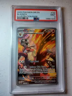 PSA 9 Mint Pokemon Destined Rivals Blaziken Illustration Rare #192 - Image 1
