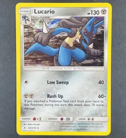 POKEMON Lucario 126/214 Sun & Moon Unbroken Bonds Holo Rare Card - Image 1