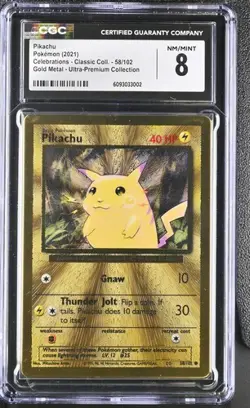 ✨✨ CGC 8 Pikachu 58/102 Celebrations UPC GOLD METAL Pokemon Card - Image 1