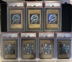7x Yugioh Blue Eyes White Dragon PSA Graded 2002-2004 w/ 1st editions - Image 1