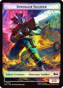 2x Foil Dinosaur Soldier/Copy Token, TMNT Tokens, 2 pack, Magic the Gathering - Image 1