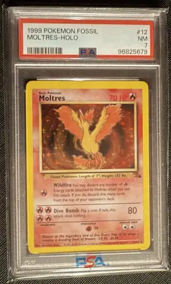 1999 Pokemon Fossil Moltres Holo PSA 7 NM #12 Vintage WOTC Holographic Card - Image 1