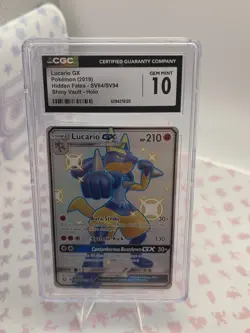 2019 Pokemon SM Hidden Fates Lucario GX Shiny Vault Rare #SV64/SV94 CGC 10 - Image 1