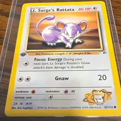Pokemon Lt. Surge's Rattata Gym Heroes 1st Edition Common 82/132 English 40 HP - Image 1