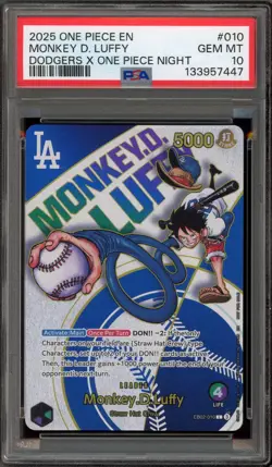 One Piece CCG Monkey.D.Luffy Dodgers X One Piece Night EB02-010 PSA 10 Gem Mint - Image 1