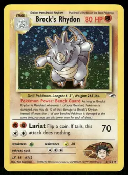 Pokemon Tcg Brock's Rhydon #2 Pokemon Gym Heroes LP - Image 1