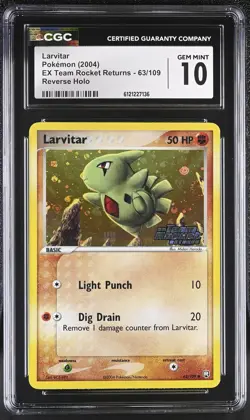 CGC 10 Larvitar EX Team Rocket Returns 63/109 Reverse Holo STAMPED Pokemon Card - Image 1