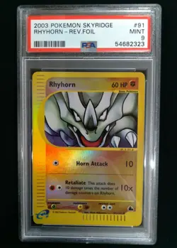 2003 Pokemon Skyridge RHYHORN #91 Rev.Foil MINT Graded PSA 9 - Image 1