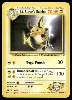 Pokemon Tcg Lt. Surge's Raichu #28 Pokemon Gym Heroes LP - Image 1