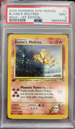 2000 Pokemon Gym Heroes Blaine’s Moltres Holo 1st Edition PSA 9 Mint Swirl 🍥 - Image 1