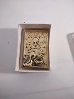 1999 Pokemon Mewtwo Metal Card Bar Gold-Plated Burger King Promo - Image 1