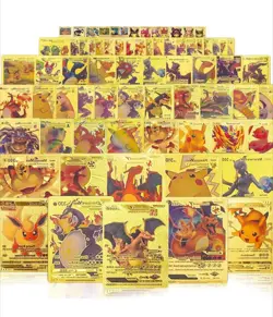 55 PCS Gold Cards Packs Vmax V EX GX Rare Golden Cards Deck Box Gold Foil Cards - Image 1
