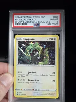 2024 Pokemon SWSH BSP CRZ Premium Coll Sea & Sky #029 Rayquaza - Holo PSA 8 - Image 1