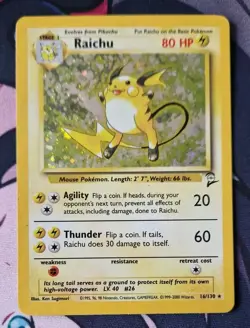 Pokemon TCG Raichu Base Set 2 16/130 Holo Unlimited Holo Rare WOTC LP - Image 1