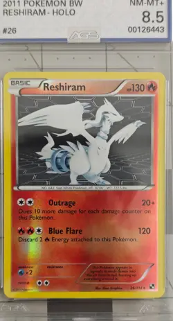 2011 POKEMON BLACK & WHITE #26 RESHIRAM-HOLO AGS NM-MT+ 8.5 - Image 2