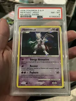 2008 POKEMON DIAMOND & PEARL HOLO BLEED SWIRL MAJESTIC DAWN #9 MEWTWO PSA8 - Image 1