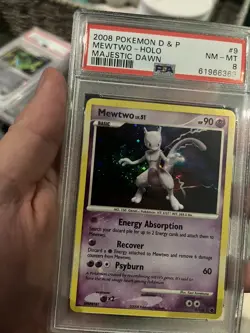 2008 POKEMON DIAMOND & PEARL HOLO BLEED SWIRL MAJESTIC DAWN #9 MEWTWO PSA8 - Image 2
