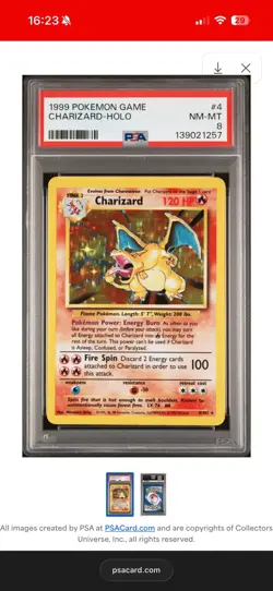 1999 Base Set Unlimited Charizard Holo Pokemon TCG 4/102 PSA 8 NM/MINT - Image 1