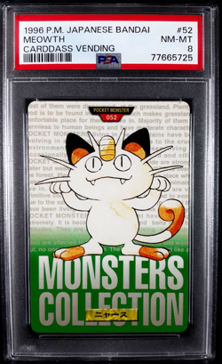 Meowth 1996 Pokemon Japanese Bandai Carddass Vending Green #52 PSA 8 - Image 1