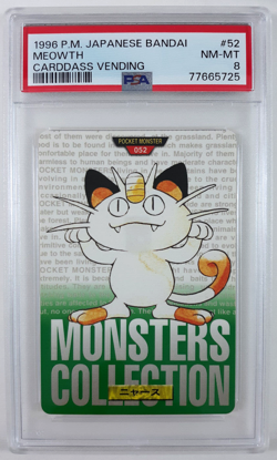 Meowth 1996 Pokemon Japanese Bandai Carddass Vending Green #52 PSA 8 - Image 3